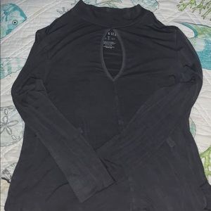 mock neck long sleeve top with cut out